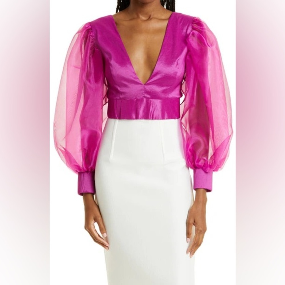 Kimberly Goldson Liyah Sheer Crop Top Puff Sleeve Top